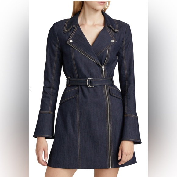 Cinq a Sept Evie Belted Denim Mini Dress - Size 4 - Picture 2 of 14